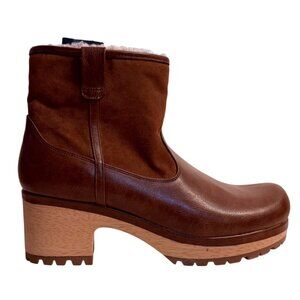 Universal Thread Clog Ankle Boots Cognac Sz 11 Sherpa Lined Wooden Heel Lug Sole